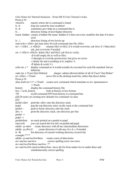 Unix Notes for Tutorialv4.Doc Page 1 JFW Unix Notes for Tutorial Inclusion – from OS-X Unix Tutorial V4.Doc from P 10 Which Ls