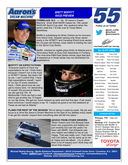 Brett Moffitt Race Preview Cornelius, N.C