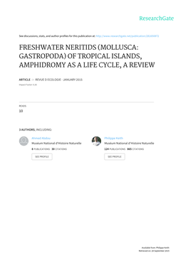 Freshwater Neritids (Mollusca: Gastropoda) of Tropical Islands, Amphidromy As a Life Cycle, a Review