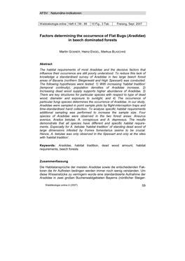 Factors Determining the Occurrence of Flat Bugs (Aradidae) in Beech Dominated Forests