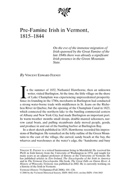 Pre-Famine Irish in Vermont, 1815–1844