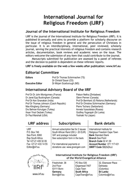 International Journal for Religious Freedom (IJRF)