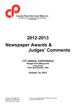 2012-2013 Newspaper Awards & Judges' Comments