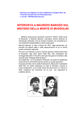 Maurizio Barozzi Sul Mistero Della Morte Di Mussolini