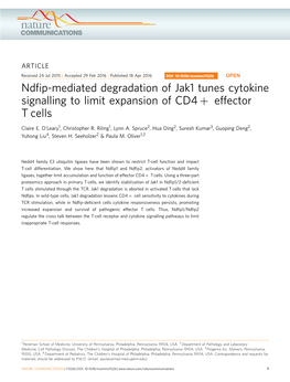 Ndfip-Mediated Degradation of Jak1 Tunes Cytokine Signalling to Limit