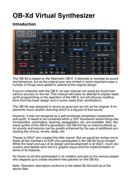 OB-Xd Virtual Synthesizer Introduction