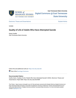 Quality of Life of Adults Who Have Attempted Suicide