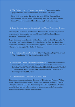1. the Curious Legacy of Hammer and Amicus : Producing Successful, Popular Horror Films for a Worldwide Market on a Low Budget