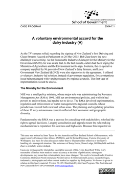 A Voluntary Environmental Accord for the Dairy Industry (A)