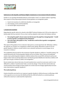 Submission to the Equality and Human Rights Commission Re Government Schools Guidance