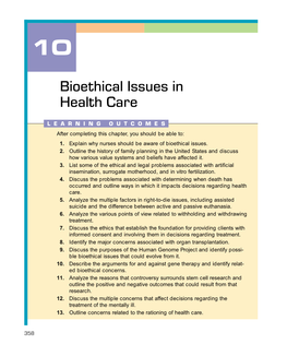 Bioethical Issues in Health Care