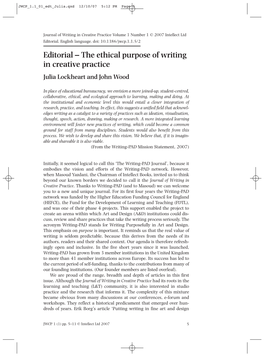 Editorial the Ethical Purpose of Writing in Creative Practice