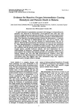 Evidence for Reactive Oxygen Intermediates Causing Hemolysis and Parasite Death in Malaria