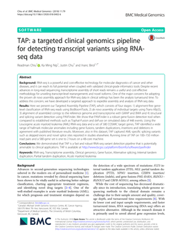 A Targeted Clinical Genomics Pipeline for Detecting Transcript Variants Using RNA- Seq Data Readman Chiu1 , Ka Ming Nip1, Justin Chu1 and Inanc Birol1,2*