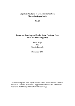 Empirical Analysis of Economic Institutions Discussion Paper Series