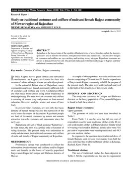 Study on Traditional Costumes and Coiffure of Male and Female Rajput Community of Mewar Region of Rajasthan MEENU SRIVASTAVA and SIMERJEET KOUR Accepted : March, 2010