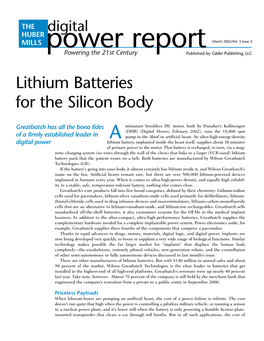 Lithium Batteries for the Silicon Body