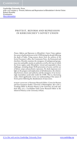 Protest, Reform and Repression in Khrushchev's Soviet Union Robert Hornsby Frontmatter More Information