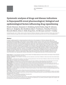 Systematic Analyses of Drugs and Disease Indications In