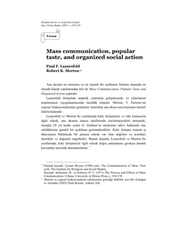 Mass Communication, Popular Taste, and Organized Social Action