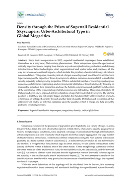 Density Through the Prism of Supertall Residential Skyscrapers: Urbo-Architectural Type in Global Megacities