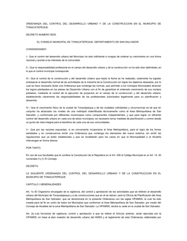 Ordenanza Del Control Del Desarrollo Urbano Y De La Construccion En El Municipio De Tonacatepeque