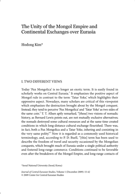 The Unity of the Mongol Empire and Continental Exchanges Over Eurasia