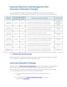 Kentucky Reservoir Land Management Plan - Summary of Allocation Changes