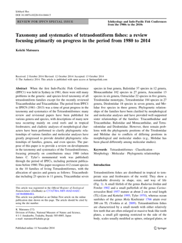 Taxonomy and Systematics of Tetraodontiform Fishes