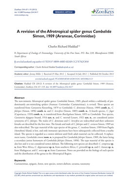 Araneae, Corinnidae) 67 Doi: 10.3897/Zookeys.234.3417 Research Article Launched to Accelerate Biodiversity Research