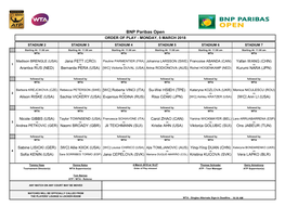 BNP Paribas Open ORDER of PLAY - MONDAY, 5 MARCH 2018