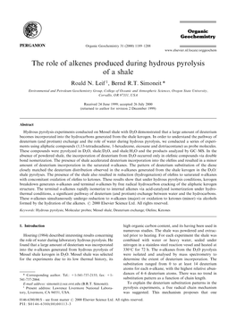 The Role of Alkenes Produced During Hydrous Pyrolysis of a Shale Roald N