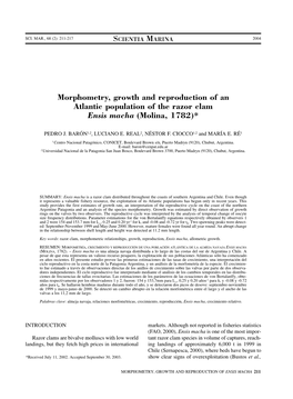 Morphometry, Growth and Reproduction of an Atlantic Population of the Razor Clam Ensis Macha (Molina, 1782)*