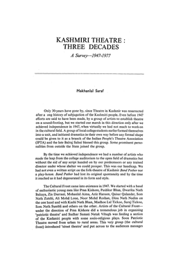 KASHMIRI THEATRE· THREE DECADES a Survey-1947-1977