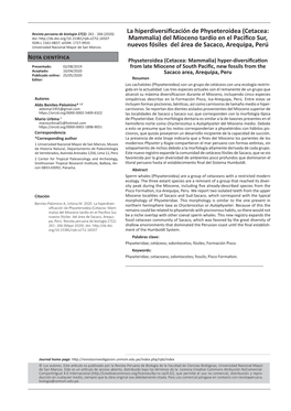 La Hiperdiversificación De Physeteroidea (Cetacea: Mammalia