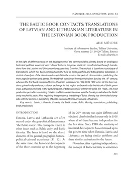 Translations of Latvian and Lithuanian Literature in the Estonian Book Production