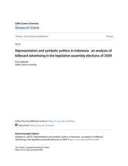 Representation and Symbolic Politics in Indonesia : an Analysis of Billboard Advertising in the Legislative Assembly Elections of 2009