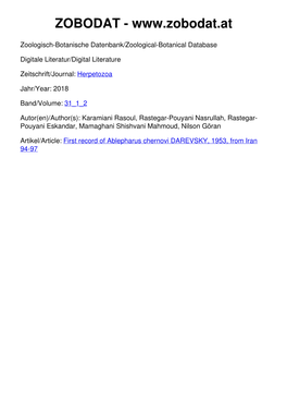 First Record of Ablepharus Chernovi DAREVSKY, 1953, from Iran 94-97 All Short Notes:SHORT NOTE.Qxd 02.09.2018 11:25 Seite 12