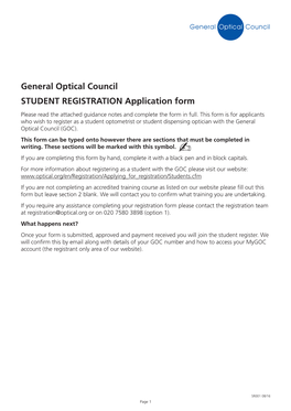 General Optical Council STUDENT REGISTRATION Application Form