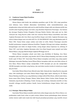1 BAB I PENDAHULUAN 1.1 Gambaran Umum Objek Penelitian 1.1.1 Profil Perusahaan Pikiran Rakyat Telah Berdiri Dan Melakukan Penerb