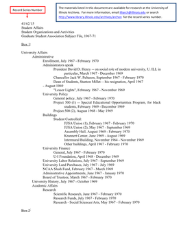 41/62/15 Student Affairs Student Organizations and Activities Graduate Student Association Subject File, 1967-71