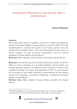 THE DAPHNE PROTESTS at the END of 2019. a CHRONOLOGY Michael Briguglio1 Abstract: This Article Deals with the Escalation of Prot