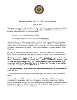 Council Proceedings of the City of Shreveport, Louisiana May 14
