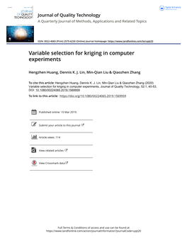 Variable Selection for Kriging in Computer Experiments