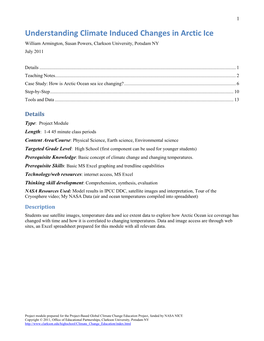 Understanding Climate Induced Changes in Arctic Ice William Armington, Susan Powers, Clarkson University, Potsdam NY July 2011