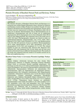 Floristic Diversity of Handüzü Natural Park and Environs, Turkey