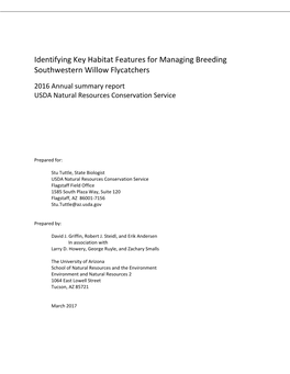 Identifying Key Habitat Features for Managing Breeding Southwestern Willow Flycatchers