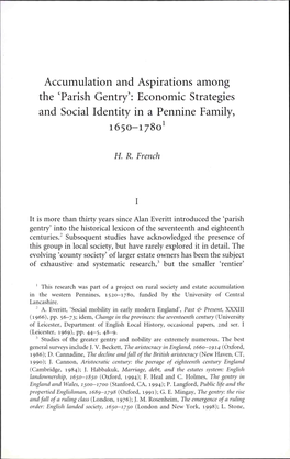 'Parish Gentry': Economic Strategies and Social Identity in a Pennine Family, 1650-1/80 1