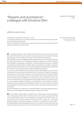 “Peasants and Accomplices”: a Dialogue with Ermanno Olmi