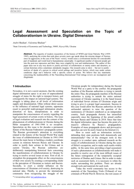 Legal Assessment and Speculation on the Topic of Collaborationism in Ukraine
